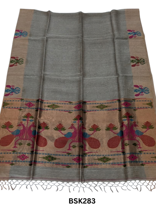 Handloom Pure Linen Silk Jamdhani Weave Saree