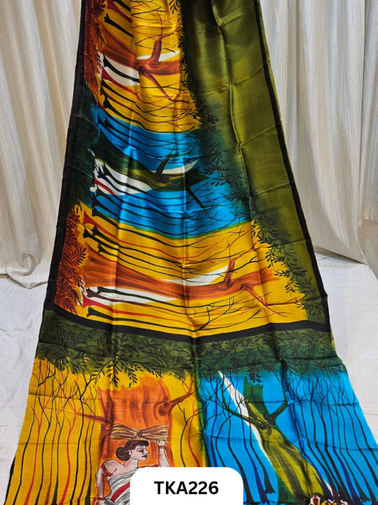 Murshidabad Silk Hand Painted Saree