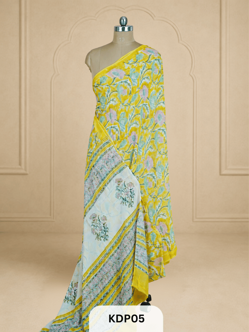 DOUBLE DIAMOND CHIFFON HANDBLOCK PRINT SAREE