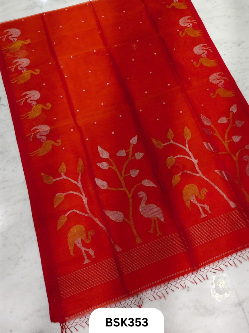 Handloom Pure Muslin Silk  With Jamdhani Weave Saree