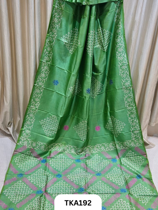 Bishnupuri Katan Silk Block Print Saree