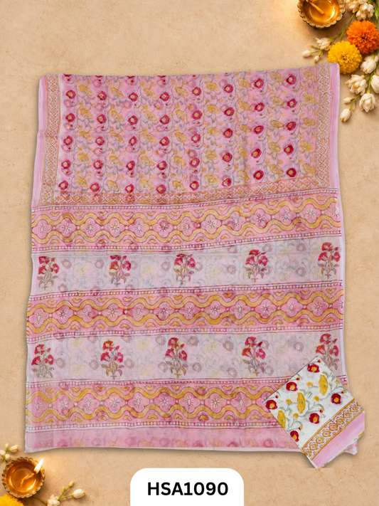 Hand Block Printed Traditional Designs & Multi Colour Combinations Kota Doria Sarees