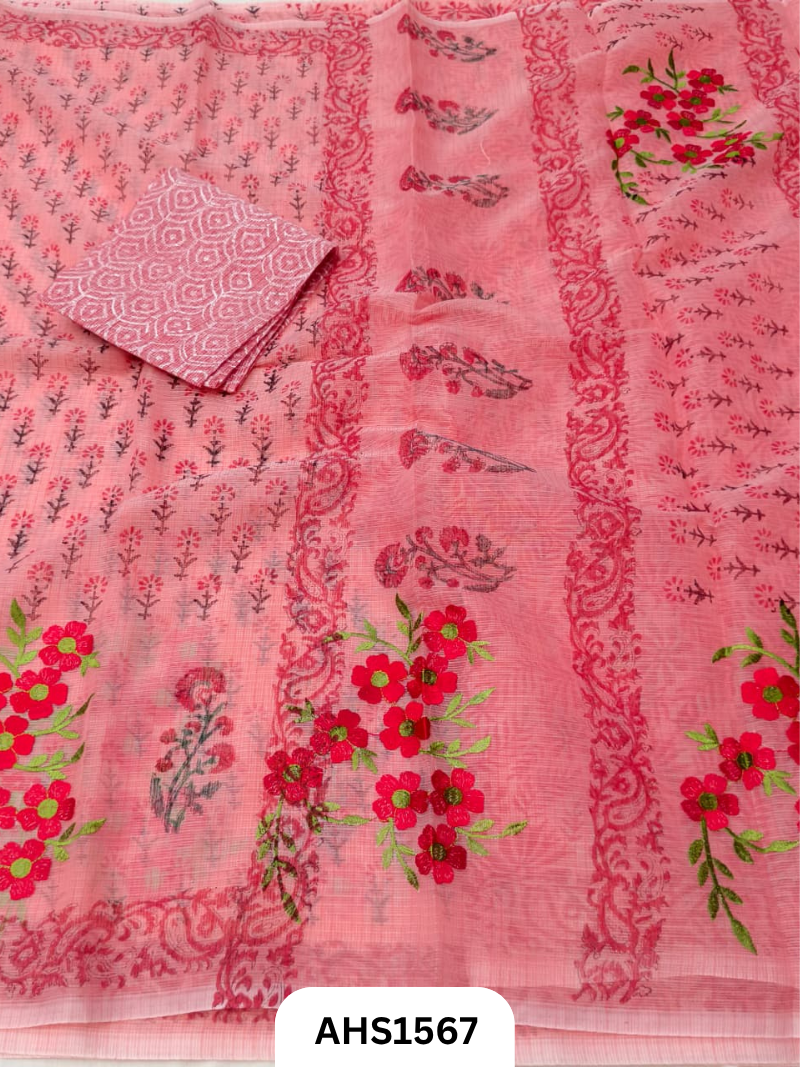 Kota Cotton Embroidery + Printed Saree