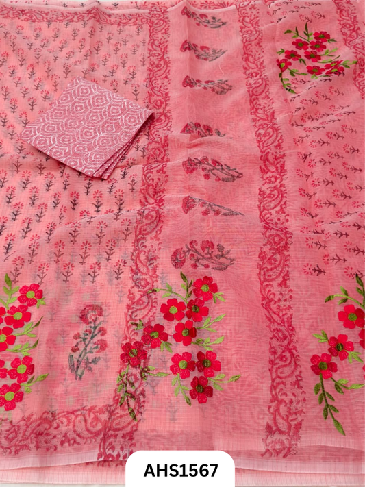 Kota Cotton Embroidery + Printed Saree
