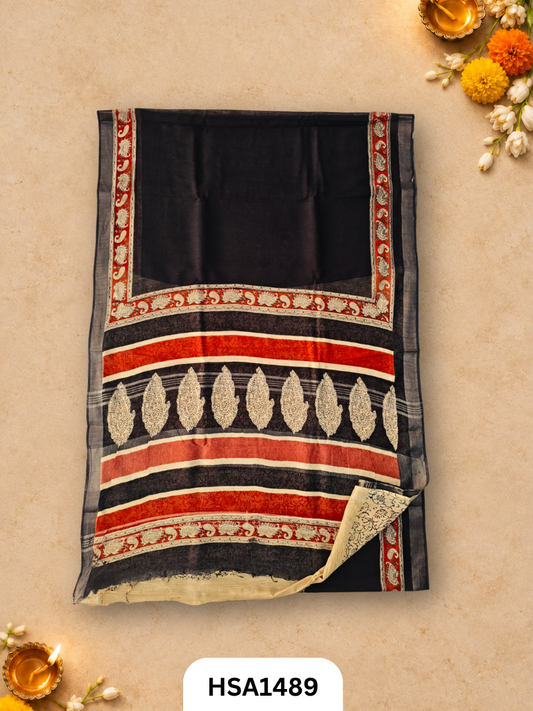 Kalamkari Hand Block Printed Soft Linen With Blouse