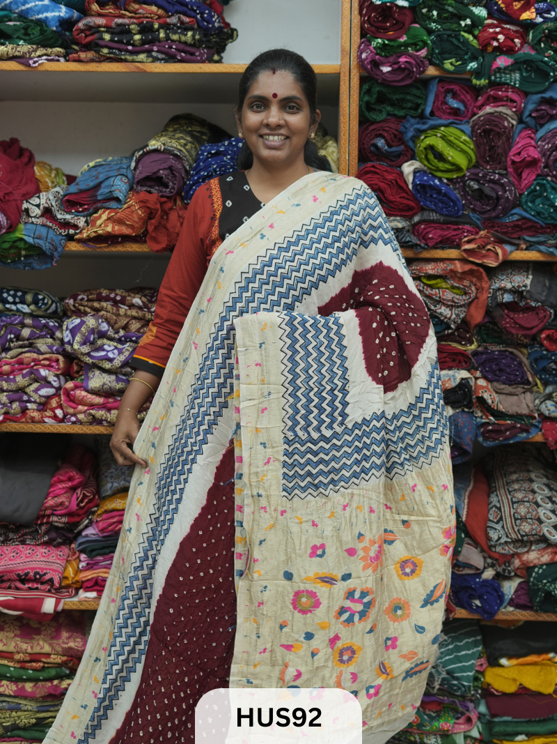 PURE DOLA SILK WITH AJRAKH MINAKARI PALLU