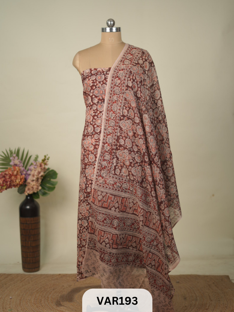 PURE HANDBLOCK KALAMKARI COTTON-2 PCS-TOP & DUPPATA