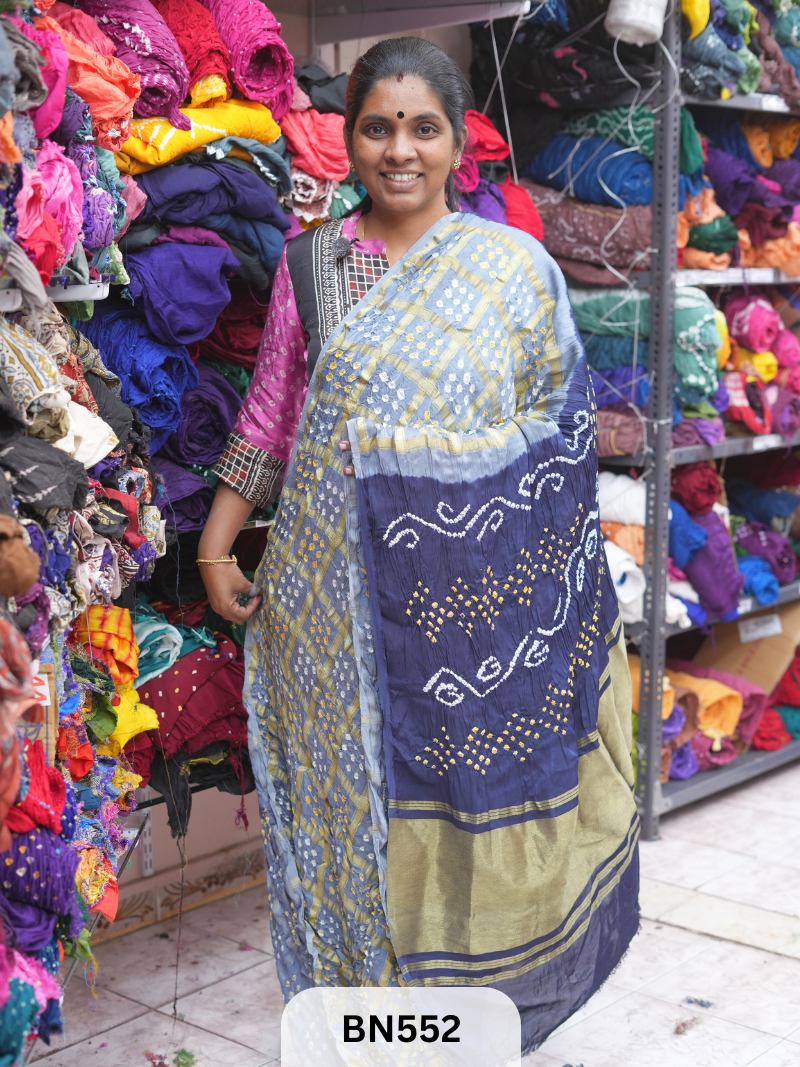 SEMI TISSUE GARCHOLA SAREE WITH LAGDI PATTA - DOUBLE COLOUR