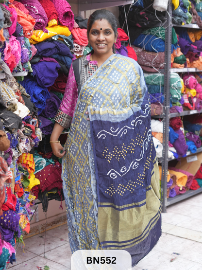 SEMI TISSUE GARCHOLA SAREE WITH LAGDI PATTA - DOUBLE COLOUR