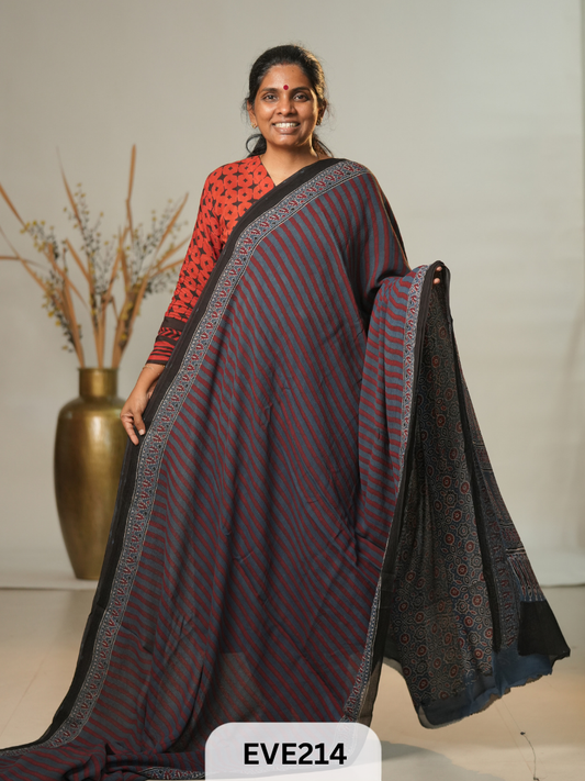 Chinon Chiffon Ajrakh Print Saree
