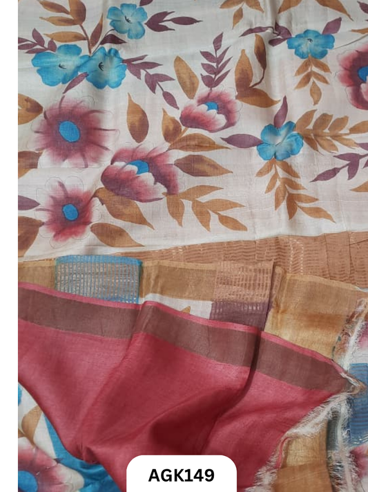 Premium Zari Border Tussar Hand-Painted Saree – Silk Mark Certified