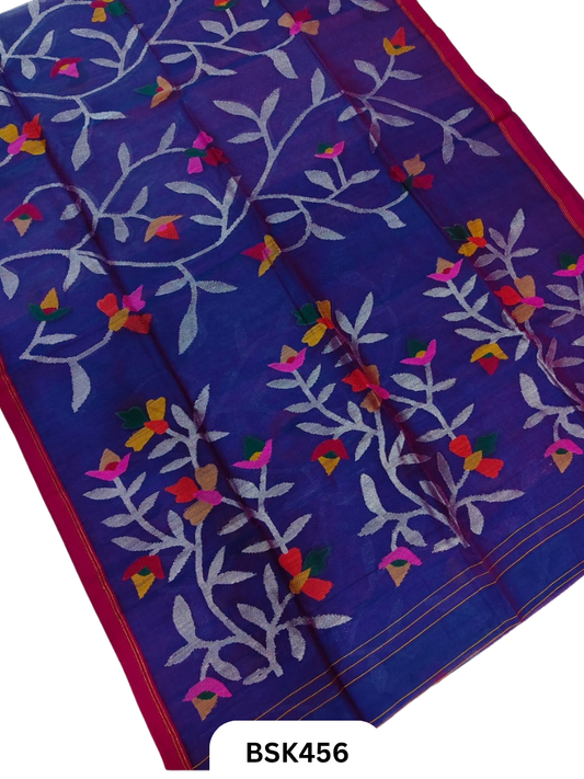 Handloom Pure Muslin Jamdhani Needle Work Weave Saree