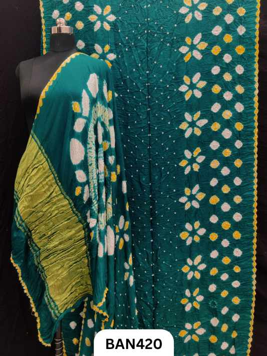 Semi Gaji Silk Tissue Pallu Shibori Pallu Shibori Border Bandhej Saree