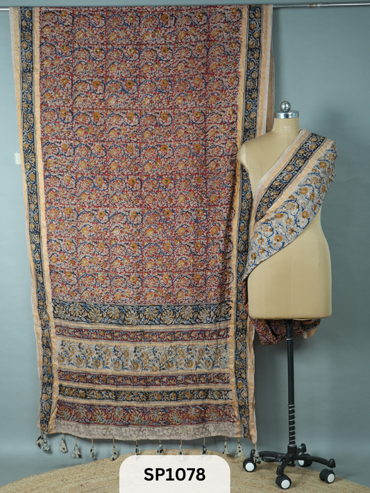 Sungudi Saree with Handblock Kalamkari print