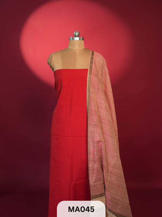 Handloom Maheswari Silk Pattu Salwar with Ghicha Jute Work Dupatta
