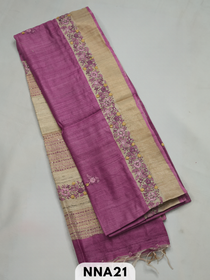 Pure tussar silk with buillon hand embroidery saree