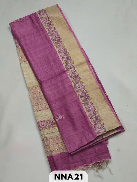 Pure tussar silk with buillon hand embroidery saree