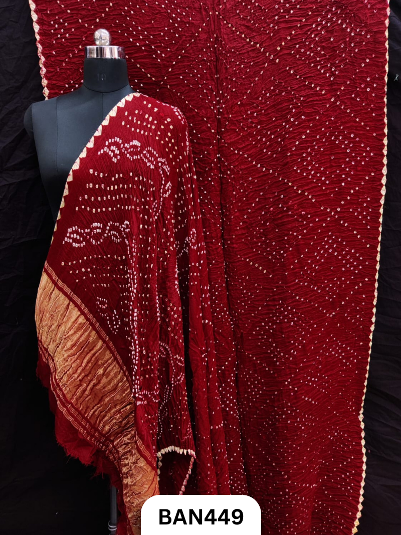 Semi Gaji Silk Tissue Pallu Choras Bandhej Saree With Edging