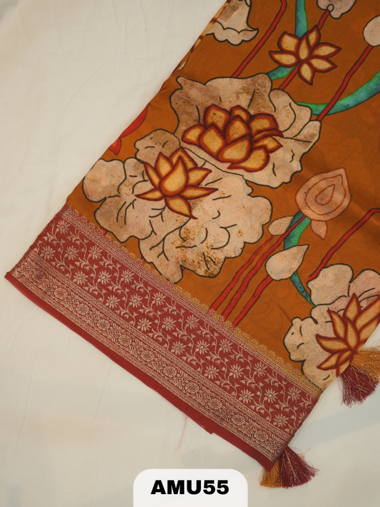 PREMIUM BANARAS ORGANZA DIGITAL KALAMKARI PRINT SAREE