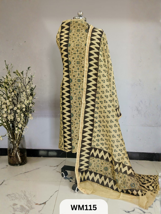 CHANDERI HAND BLOCK PRINT 2 PIECE SUITS EACH 2.5 MTR TOP AND DUPTTA