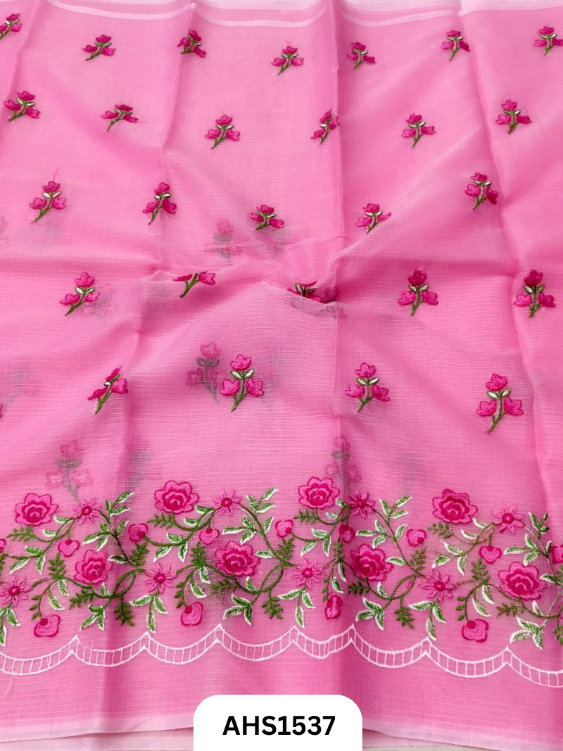 Kota Cotton Embroidery Work Saree With Blouse