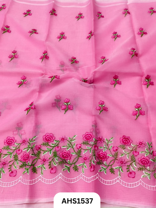 Kota Cotton Embroidery Work Saree With Blouse