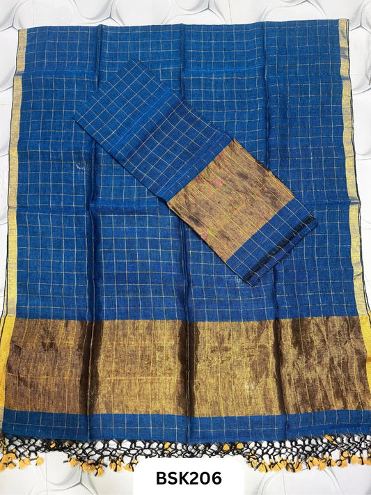 Pure Jayashree Linen By Linen Checked - Top 2.6& Duppatta