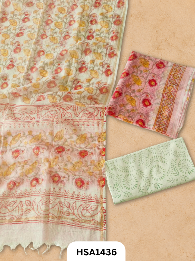 Hand block printed kota doriya suit top &duppta 2.5 meter