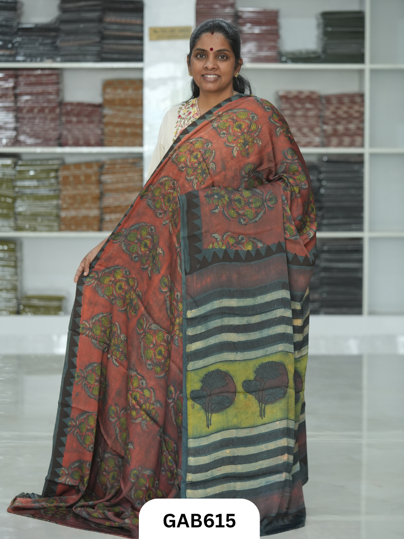 Nashpal & Pomegranate Peel Printed Modal Silk Sarees with blouse
