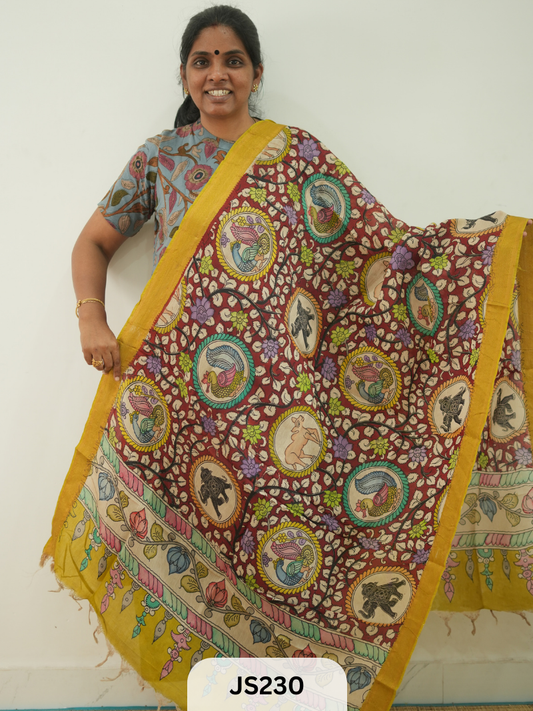 PEN KALAMKARI CHENNURI SILK DUPATTA
