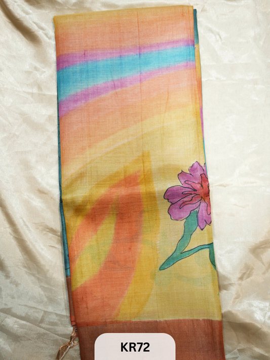 PURE TUSSAR SILK WITH ZARI HAND PAINTED