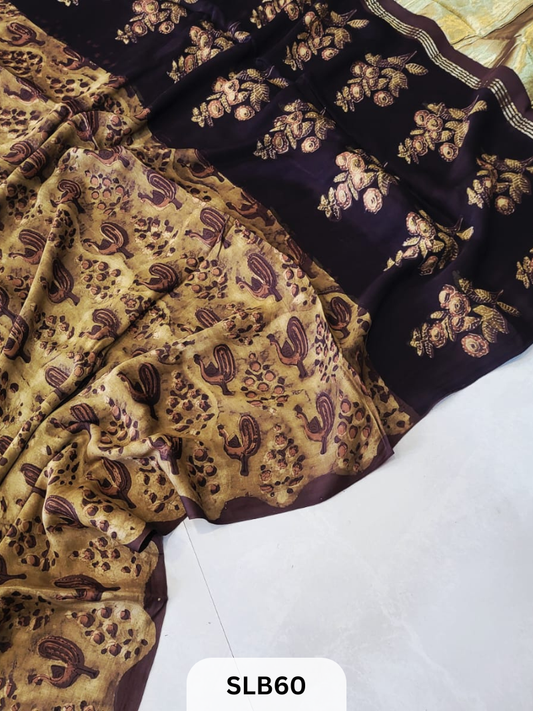 PURE MODAL AJRAKH HAND BLOCK WITH TISSUE SILK PALLU