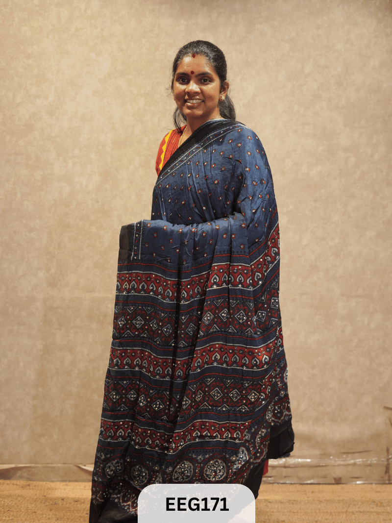 AJRAKH MODAL SAREE WITH MIRROR