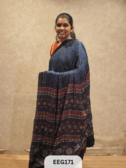 AJRAKH MODAL SAREE WITH MIRROR