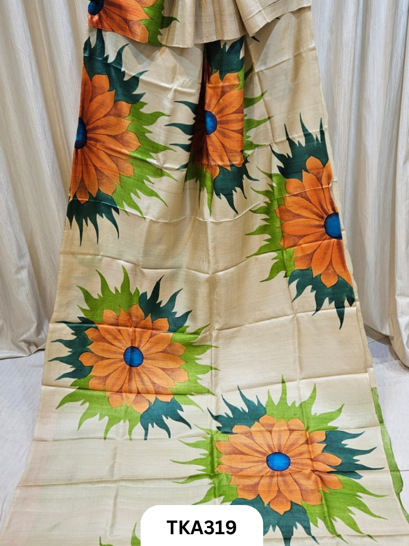PURE HANDOWEN TUSSAR HAND PAINTED SAREE