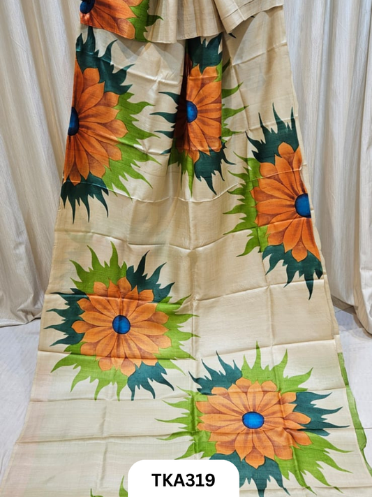 PURE HANDOWEN TUSSAR HAND PAINTED SAREE