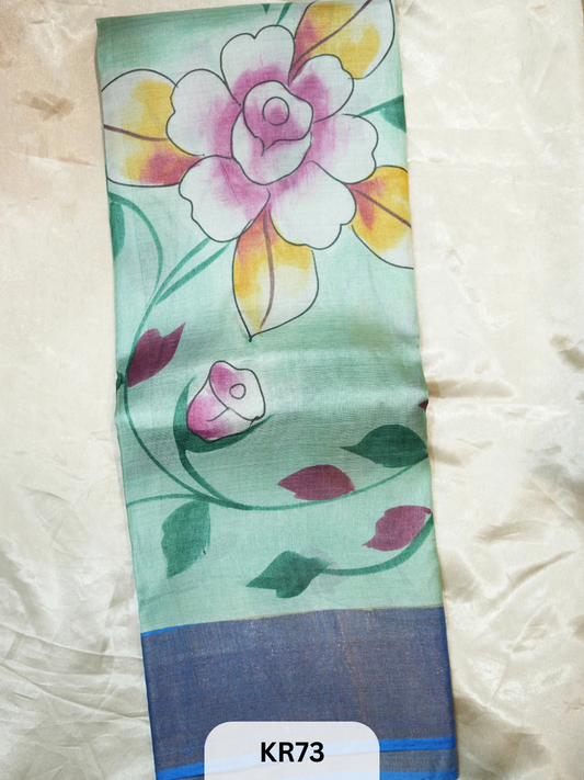 PURE TUSSAR SILK WITH ZARI HAND PAINTED