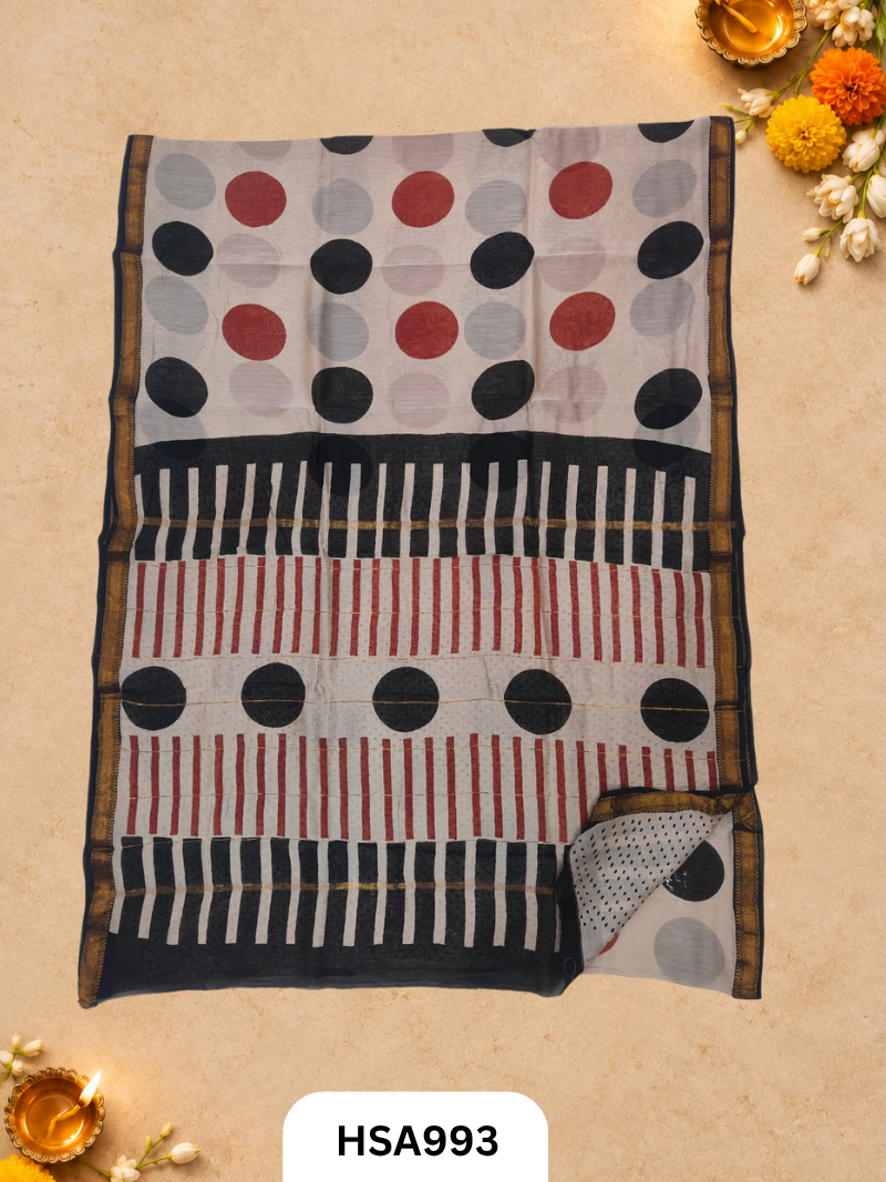 Pure Maheswari Silk Cotton - Handblock Print Saree With Blouse