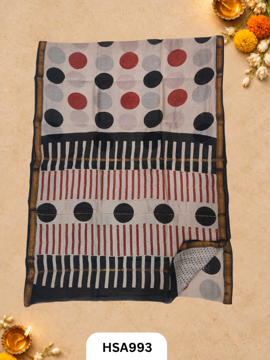 Pure Maheswari Silk Cotton - Handblock Print Saree With Blouse