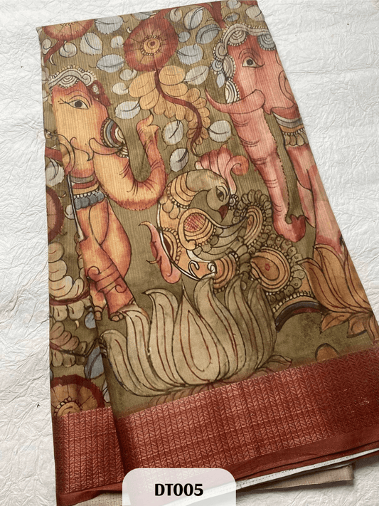 Dupion Semi Tussar with Kalamkari Work
