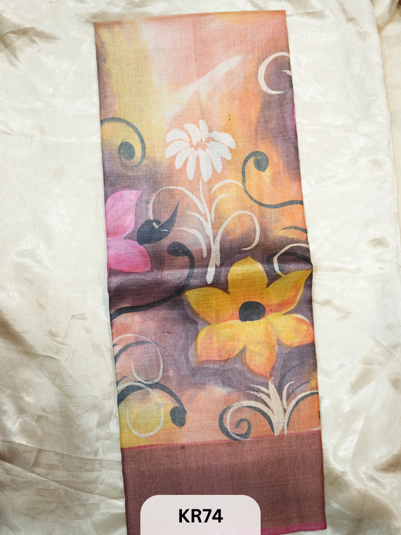 PURE TUSSAR SILK WITH ZARI HAND PAINTED