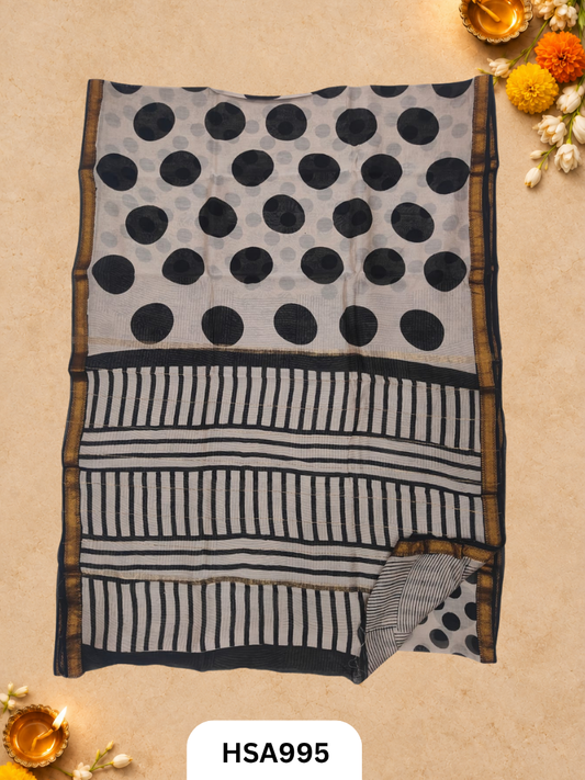 Pure Maheswari Silk Cotton - Handblock Print Saree With Blouse