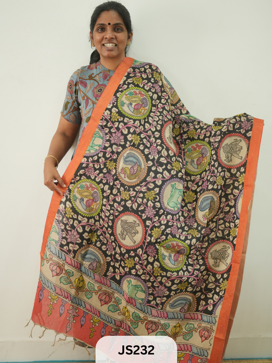 PEN KALAMKARI CHENNURI SILK DUPATTA