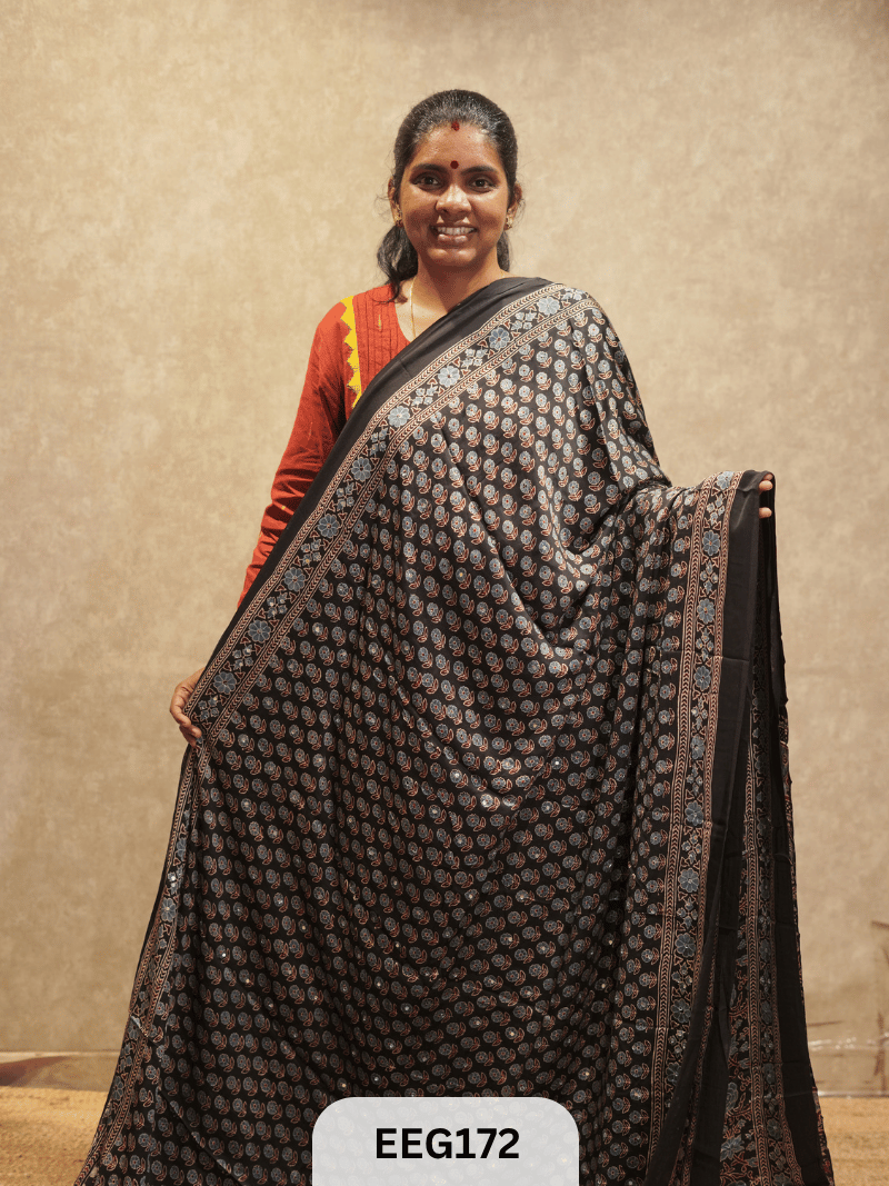 AJRAKH MODAL SAREE WITH MIRROR