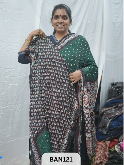 BANDHANI WITH AJRAKH SEMI GAJI SAREE