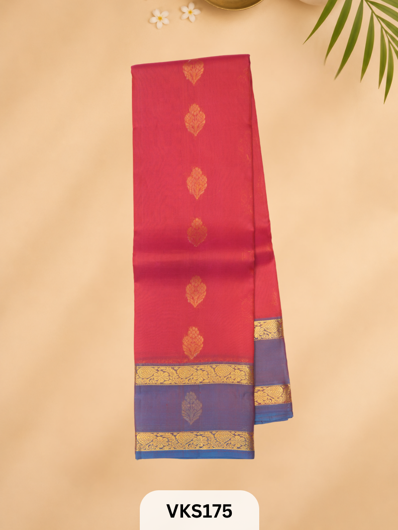 PURE KANCHIPURAM PLAIN SOFT SILK SAREE  WITH DOUBLE BORDER