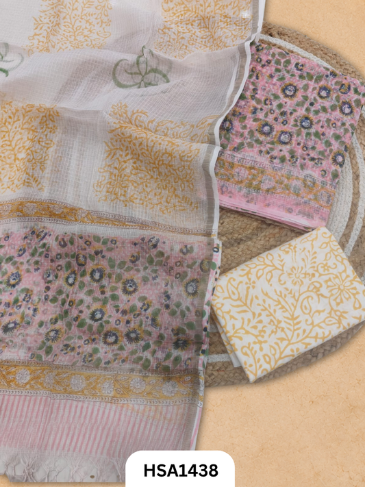 Hand block printed kota doriya suit top &duppta 2.5 meter