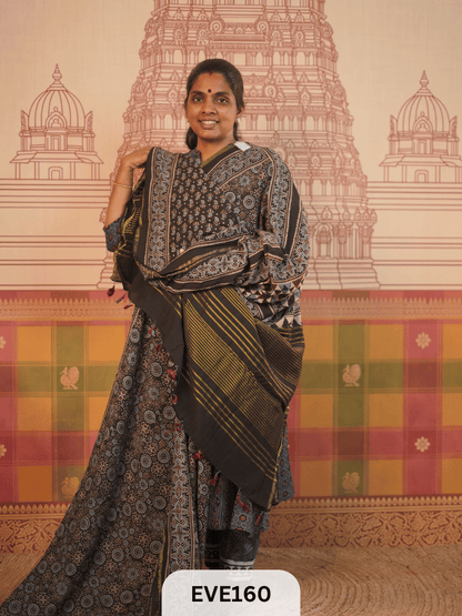 PURE CHANDERI SILK AJRAKH HANDBLOCK SAREE