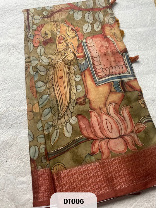 Dupion Semi Tussar with Kalamkari Work