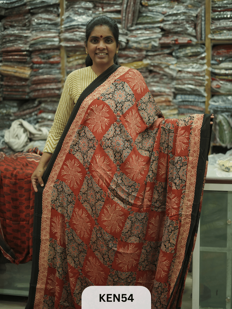 MODAL NATURAL AJRAKH HANDBLOCK SAREE